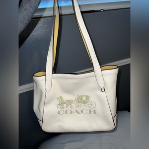 Authentic Coach Shoulder Bag Tote Purse White Leather Handbag